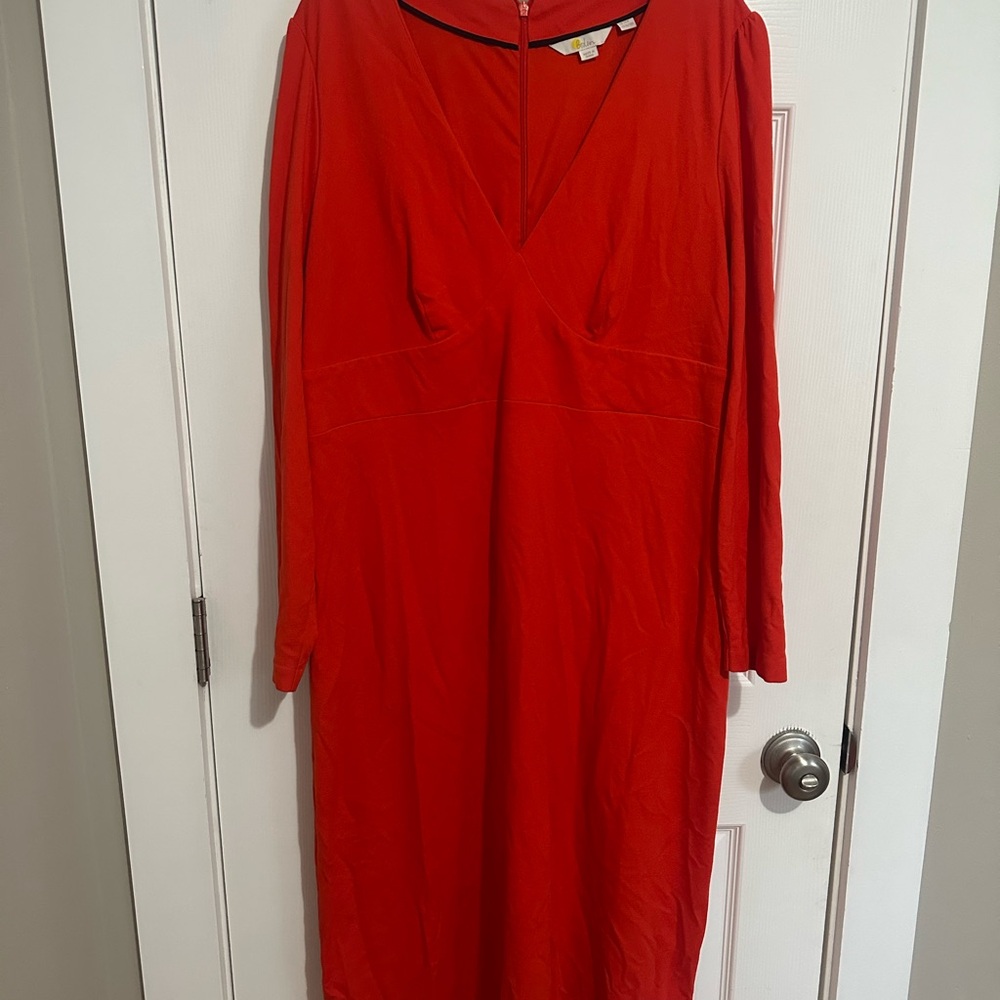 Boden Red V-Neck Long Sleeve Sheath Dress